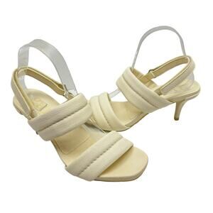 Pedro Garcia NWB Claudine Creme Pebble Nappa Leather Strappy Midi Heel Sandals